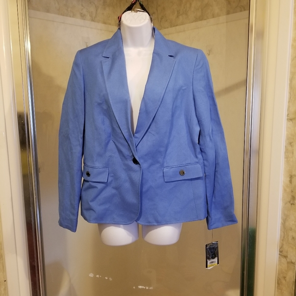 NWT size M Nine West blue linen blended blazer